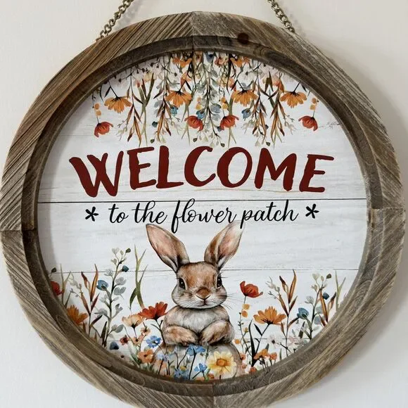Welcome to the Flower Patch Round Hanging Sign Spring and Easter Decor - Picture 2 of 5